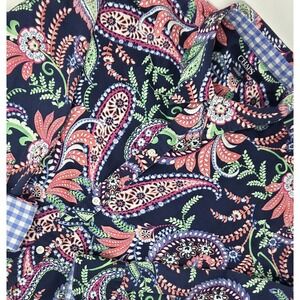 Chaps Women's XL No Iron Blue Paisley Button Up Shirt Long Sleeve Blouse Top